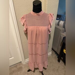 Who What Wear Blush Midi Dress with Ruffle Sleeves
